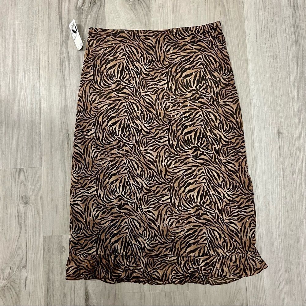 NWT Forever 21 vintage brown tiger print skirt with copper sparkles sz L
